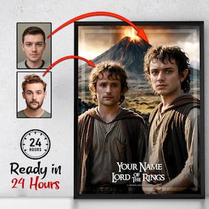 Customizable Frodo and Sam Portrait, Personalized Movie Portrait, Gift For Them, Digital Poster
