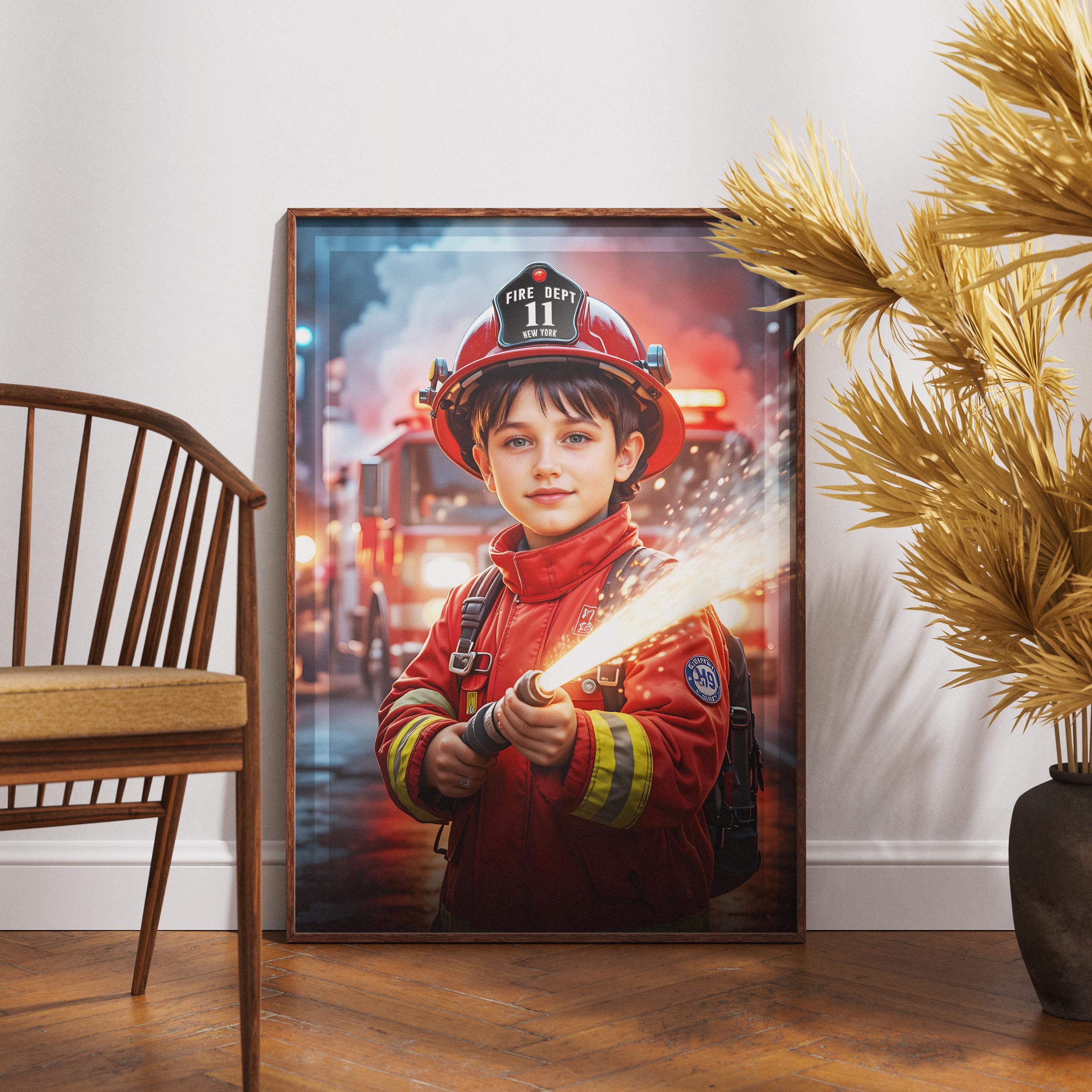 Custom Boy Firefighter Poster | Brave Little Hero Wall Art for Kids ...