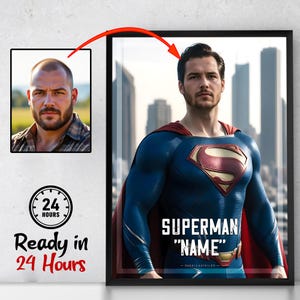 Customizable Powerful Super Man Portrait, Personalized Movie Portrait, Gift For Him, Digital Poster, Custom  Powerful Super Man Poster