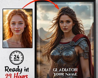 Anpassat porträtt av gladiatorkvinna: Personlig krigarkonst (digital poster)