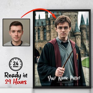 Custom Wizard Man Portrait, Personalized Movie Portrait, Gift For Him, Digital Poster, Custom Wizard Poster