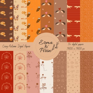 Cozy Autumn Digital Paper Pack, Fall Digital Paper, Scrapbooking Paper, Cardmaking Paper, Cute Animals, Backgroup