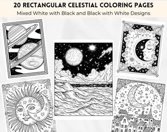 Rectangular Celestial Coloring Pages, Sun Moon Star Coloring, Mystical Coloring, Witchy Adult Coloring Pages Adult Coloring Digital Download