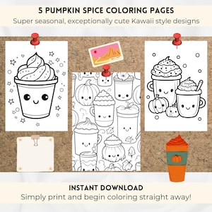 Pumpkin Spice Coloring Page, Kawaii Style Pumpkin Spice Coloring Pages, Fall Coloring Pages, Pumpkin Spice Food Coloring, Cozy Coloring.