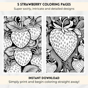 Swirly Strawberry Coloring Pages, Strawberry Coloring Page, Fruit Coloring Sheet, Coloring Book Food, Adult Coloring Digital Download.