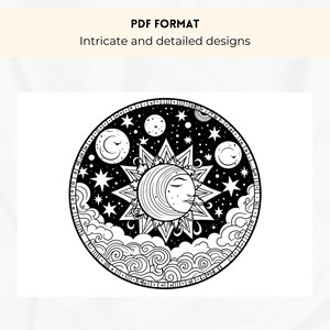 Circular Celestial Coloring Pages, Sun Coloring, Moon Coloring, Stars Coloring, Planet Coloring, Galaxy Coloring, Sun Moon Star Coloring, Mystical Coloring, Adult Coloring Pages, Adult Coloring, Adult Coloring Digital Download.