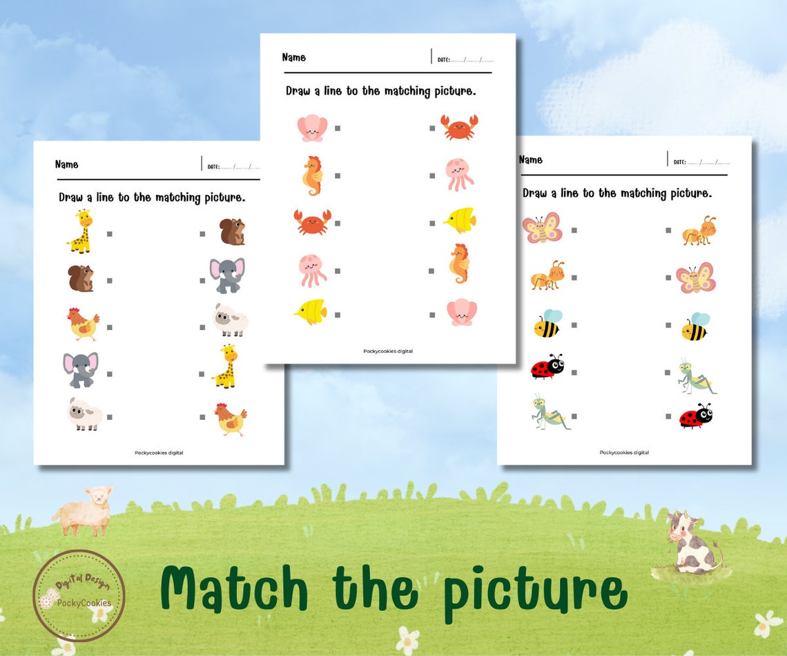 Printable Matching Worksheets, Match the Picture, Kindergarten