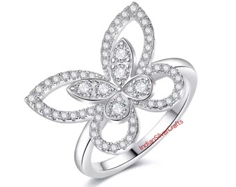 Vvs1 Moissanite Ring, Moissanite Silver Ring, Size=2.50mm with 1.30mm, Wedding Ring, Butterfly Ring, Gift For Her, Valentine's Gift.