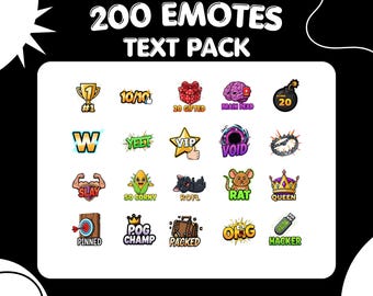 200+ Text Emote Pack | Twitch Discord Emotes | Animated and Static | Streamer Bundle PNG GIF