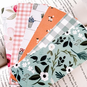 Spring Bookmarks | Floral Bookmarks | Laminated Bookmark | Orange Pink Green Bookmarks | Handmade | Anniversary | Plaid Bookmarks  | Gifts