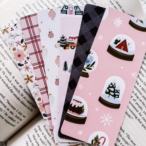 Pink Christmas Bookmarks | Seasonal Bookmarks | Floral Bookmarks | Handmade Bookmarks | Stocking Stuffers | Bookish Gifts | Winter Bookmarks