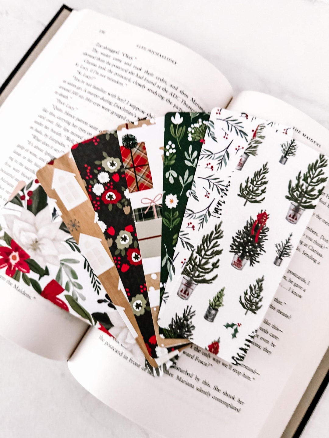 Christmas Floral Bookmarks | Holiday Stocking Stuffers - Etsy