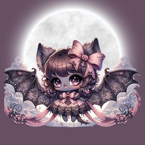 Bat Coquette with Pink Bow | Halloween Bat Bow Clipart | Cute Bat Art for Halloween Decor, Bat Coquette, Bat Bow, Halloween Bow,Gothic Bow