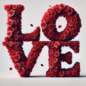 Alfabeto de rosas de la A a la Z y números del 0 al 9 / Clipart floral romántico / Letras digitales de rosas rojas para bodas, San Valentín y proyectos de bricolaje
