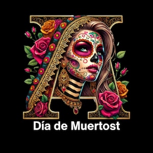 Día de Muertos police A-Z & 0-9, Sugar Skull Alphabet, Clipart numérique le jour des morts, police Día de Muertos, alphabet Sugar Skull, police mexicaine