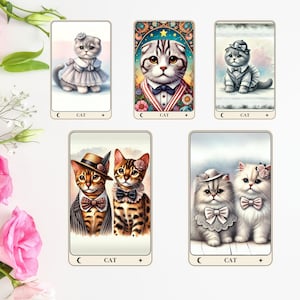 Cute Cats in Tarot Cards, Whimsical Cat Tarot Art Printable, Vintage-Inspired Cat Tarot Cards for Cat Lovers and Tarot Enthusiasts