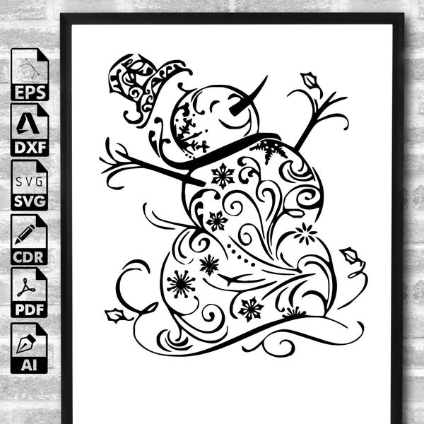 Snowman SVG. Snowman clip art in Svg Eps Dxf Png. Vector files ideal for cutting machines such as Silhouette Studio Cameo, Cricut, ScanNCut.