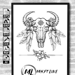 Cow Skull Boho SVG, Cow Skull Boho Svg Bundle, Cow Skull with Flowers Svg, Cow Skull Floral Svg, Cow Skull Svg, Png, Eps, Cricut, Silhouette