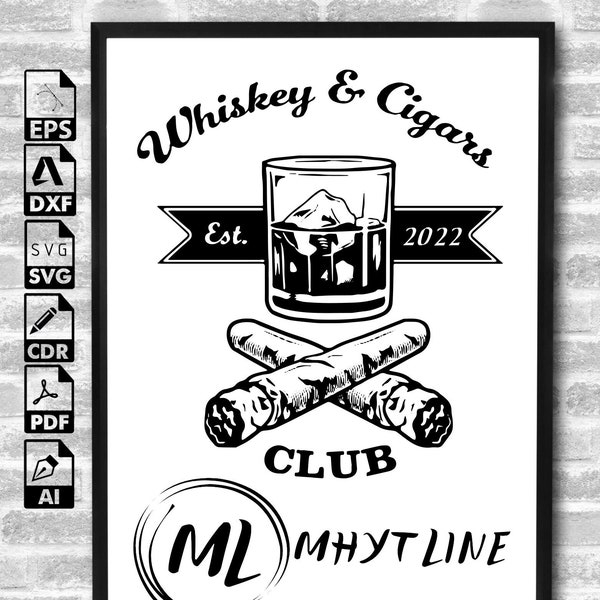 Whiskey and Cigar Svg | Cigar Clipart | Whiskey Clipart | Cigar Smoking | Tobacco Svg | Alcohol Whiskey Svg | Cigar Svg | Alcohol Svg | Png