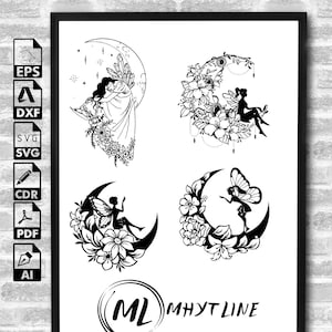 Moon SVG Bundle, Floral Moon svg, Mystic Celestial Svg, Moon and Stars SVG, Crescent Moon Svg, Cut File for Cricut, Silhouette