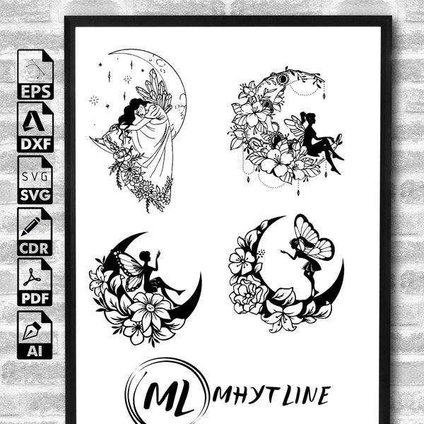 Moon SVG Bundle, Floral Moon svg, Mystic Celestial Svg, Moon and Stars SVG, Crescent Moon Svg, Cut File for Cricut, Silhouette