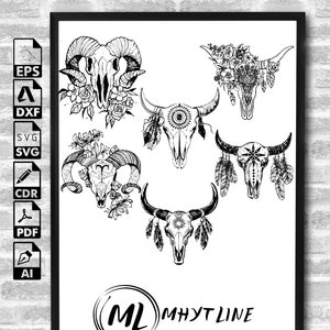 Bundle Texas Longhorn Cow Skull Svg Png, Longhorn Bull Skull svg, Hand Drawn Texas Skull svg, Western svg, Desert Cow Skull clipart svg, png