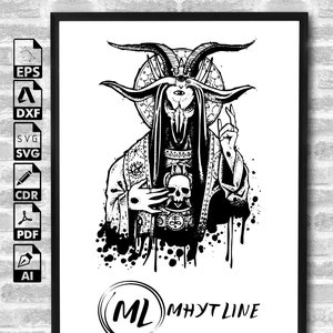 Sigil of Baphomet Logo Halloween Horned Goat Devil Silhouette Goth Clipart Vector Images Graphic Digital Cut Cricut Skull Satan Svg Eps Png