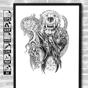 Odin Svg, Odin Clipart, Norse Svg, Red Viking Svg, norse god svg, Odin Vector, Odin Cut file, Norse Clipart, Odin Png, DXF, Norse Mythology