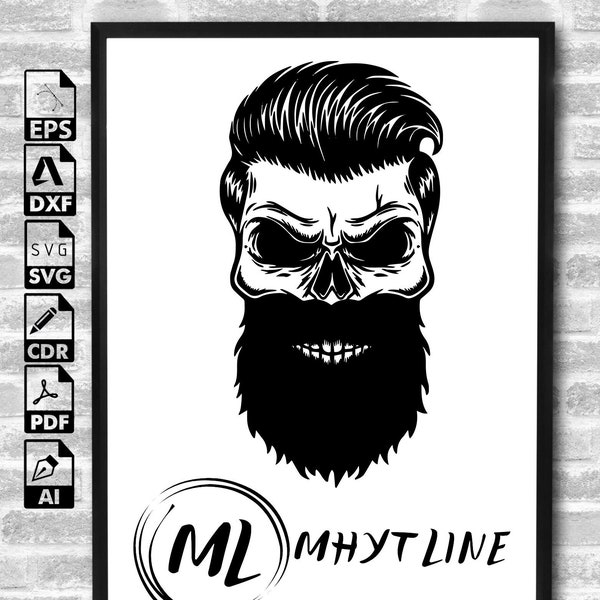 Skull with beard svg, skull with beanie svg, skull svg, Vector Cut file for Cricut,Silhouette,Pdf Png Eps Dxf, Decal,Stencil