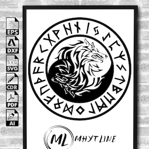 Vegvisir con runas Archivos SVG / Viking Compass Cut Files / Viking Symbol Vector Files / Islandés Magical Stave Vector / Norse Symbol
