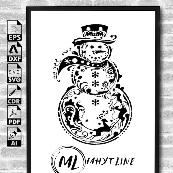 Swirly Snowman Svg, Snowman SVG, Snowman Flourish SVG, Snowman Shirt Svg, Pretty Snowman SVG, Svg files for Cricut, Silhouette, Sublimation