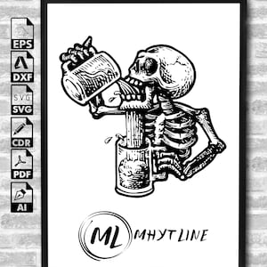Skeleton Drinking Beer SVG | Lager SVG | Party Alcoholic Drink Bar Pub Drunk Alcohol | Cutting Files Clip Art Vector Digital Dxf Png Eps Ai