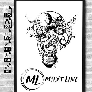 Octopus SVG | Tentacles SVG | Ocean Animal Wall Art Vinyl Decal Decor T-Shirt Sticker | Cutting Files Clipart Vector Digital Dxf Png Eps Ai