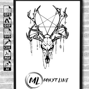 Sigil of Baphomet Logo Halloween Horned Goat Devil Silhouette Goth Clipart Vector Images Graphic Digital Cut Cricut Skull Satan Svg Eps Png