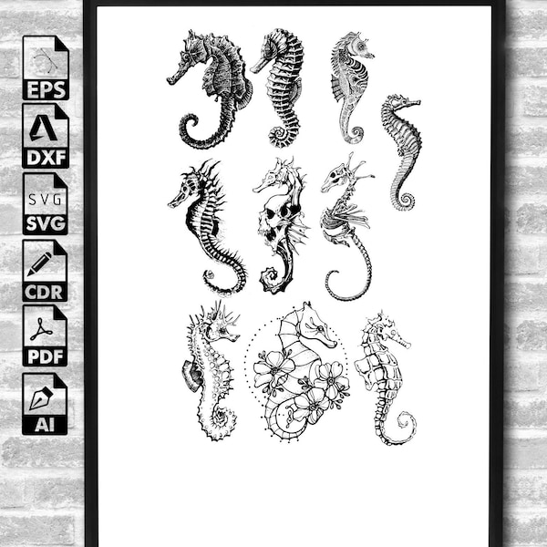 Seahorse SVG Bundle, Seahorse monogram svg, Seahorse silhouette , Seahorse clipart, Seahorse Cut File , Bundle Ocean Animals svg,