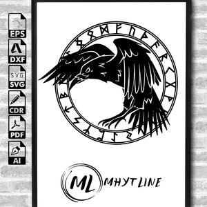 Odin&#39;s Ravens SVG | Viking SVG | Crow SVG | Nordic Norway Icelandic Runes Symbol Pagan God | Cut File Clip Art Vector Digital Dxf Png Eps Ai