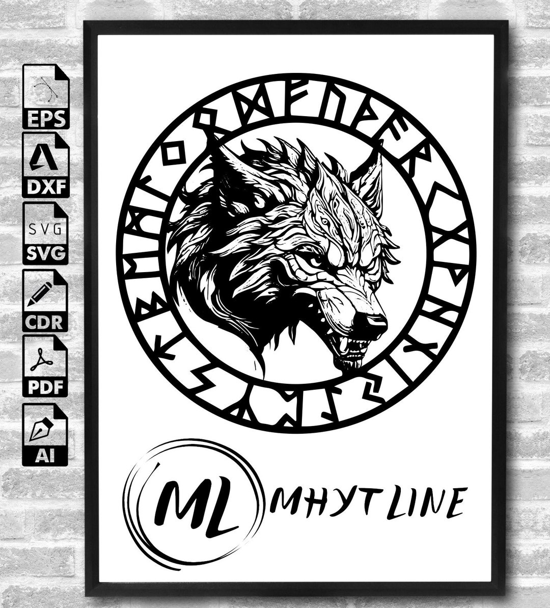 BBYOUTH Wikinger T-Shirt - 3D Thor Hammer Fenrir Wolf Druck Nordisches Design