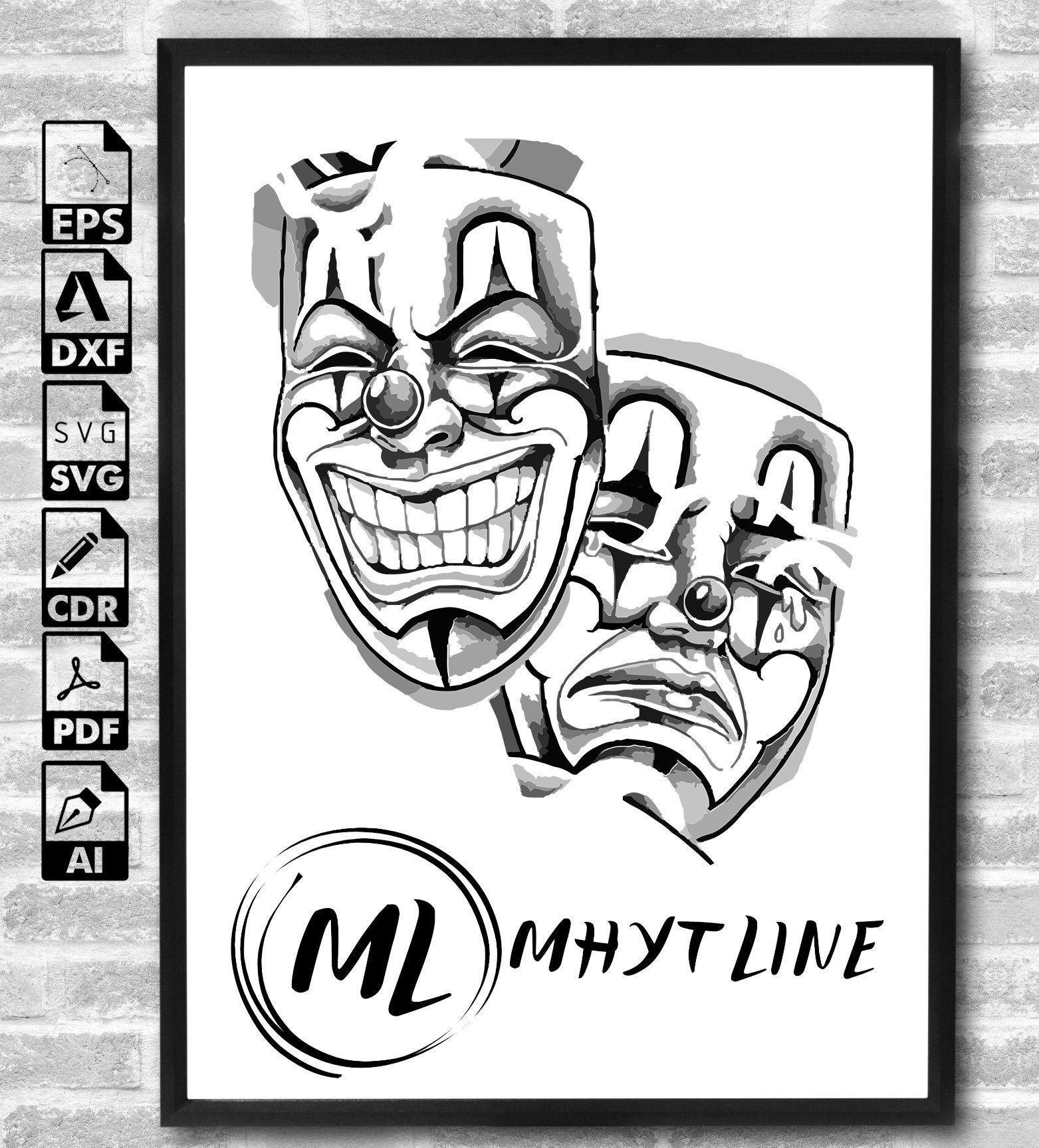 Smile Now Cry Later SVG Clown Mask SVG Laugh Mime Happy Sad Tattoo
