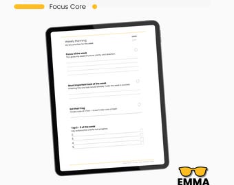 EMMA Core Planner Bundle – Weekly, Daily Focus (pdf, png Download, A4/US Letter Size)