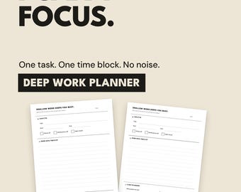 Planificador de trabajo profundo imprimible, hoja de trabajo para concentrarse, sesión sin distracciones (descarga en PDF)