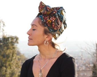 Bandeau Turban XXL bleu wax africain