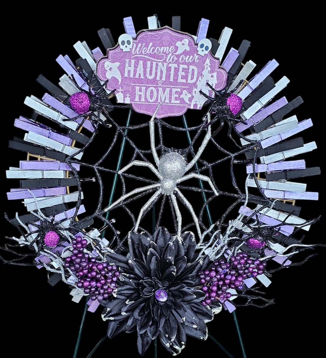 Halloween Clothespin Wreath With Lights Etsy