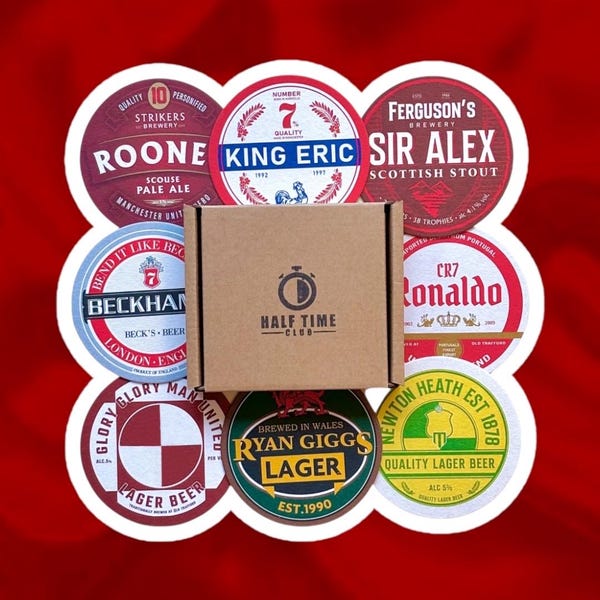Manchester United Beer Mats – Coasters Gift Set for Man U Fans | 1st Edition | Football Fan Gift | Beer Lover Present | MUFC | 8-Pack