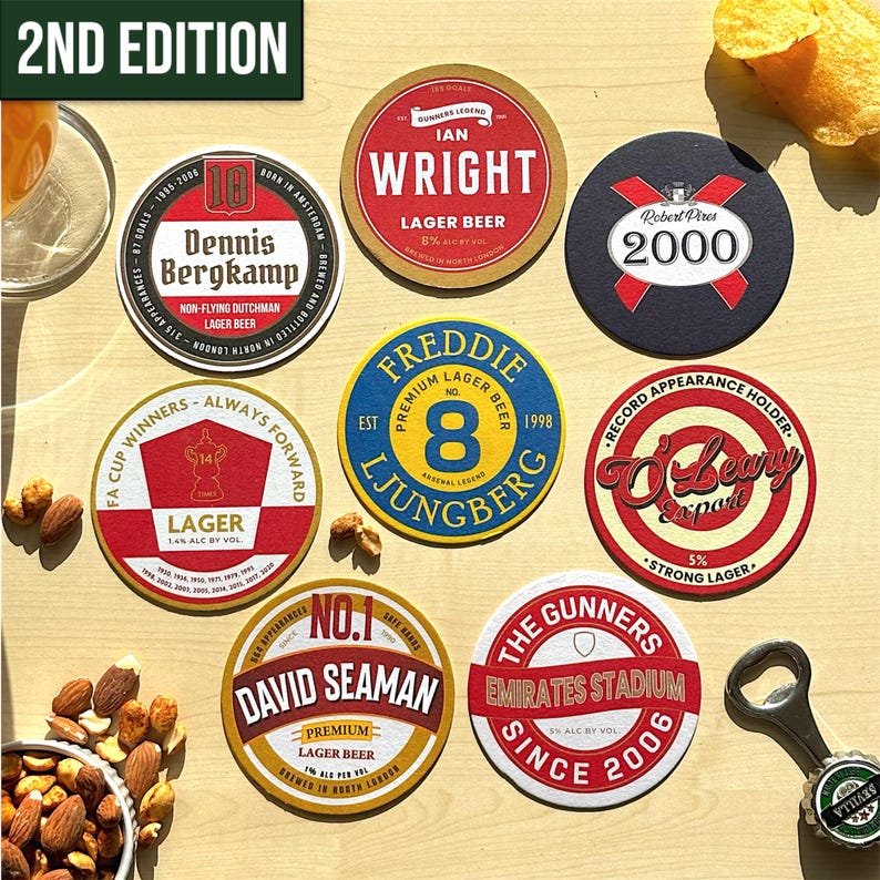 Arsenal Beer Mats – Coasters Gift Set for Gunners Fans | 2nd Edition ...