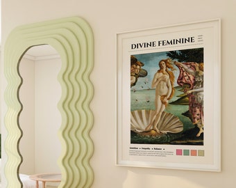 El nacimiento de Venus divina impresión de arte femenino, decoración del hogar de arte femenino divino, impresión de pintura famosa, descarga digital instantánea, Art Déco