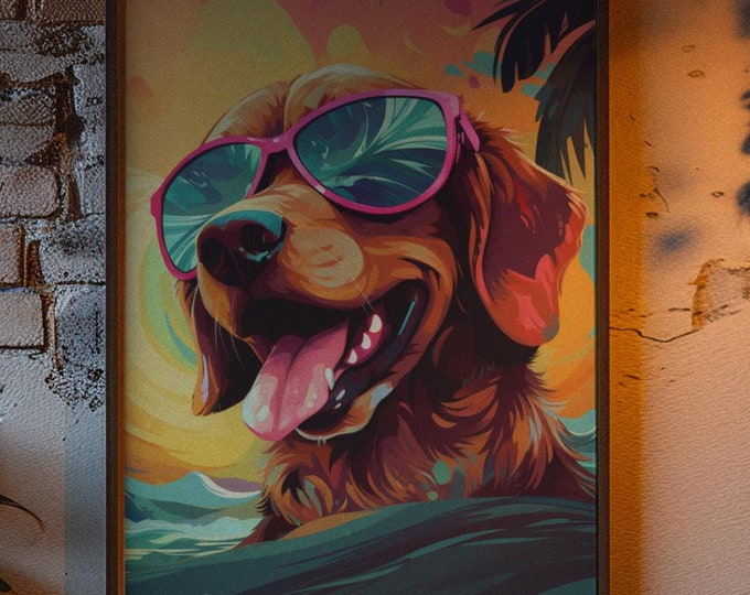 10x Retro Surfing Dog Art - Colorful Beach Dog Illustration for Mugs, T-Shirts, Wall Art & Gifts | Happy Pups Riding Waves Decor