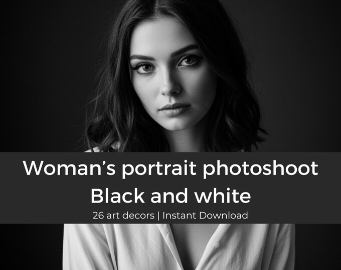 Black and White Photoshoot: Elegant Woman Portrait Photography, Vintage Style, Fine Art Prints, DIY Wall Decor, Gift Idea