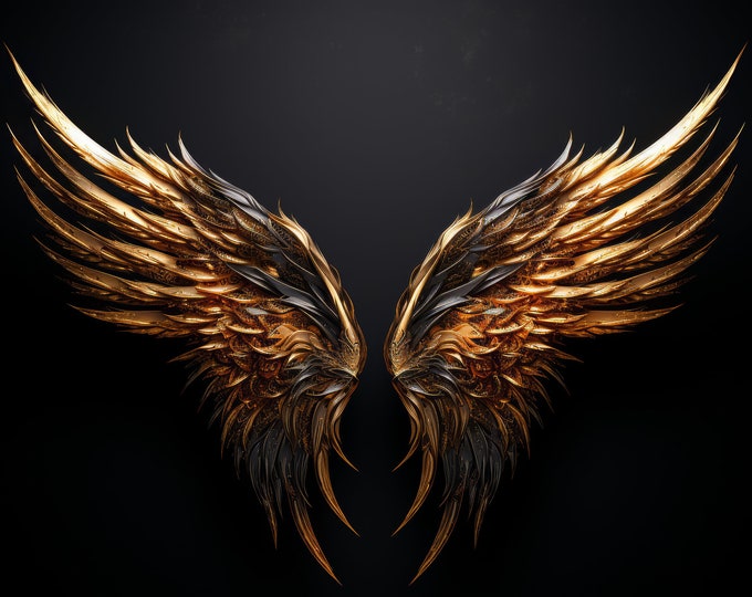 36x Wings Backdrop Gold and Black, Transparent, Golden Wings Overlay, Angelic Wing Effect, Photo Editing Overlay, Digital Art Supply