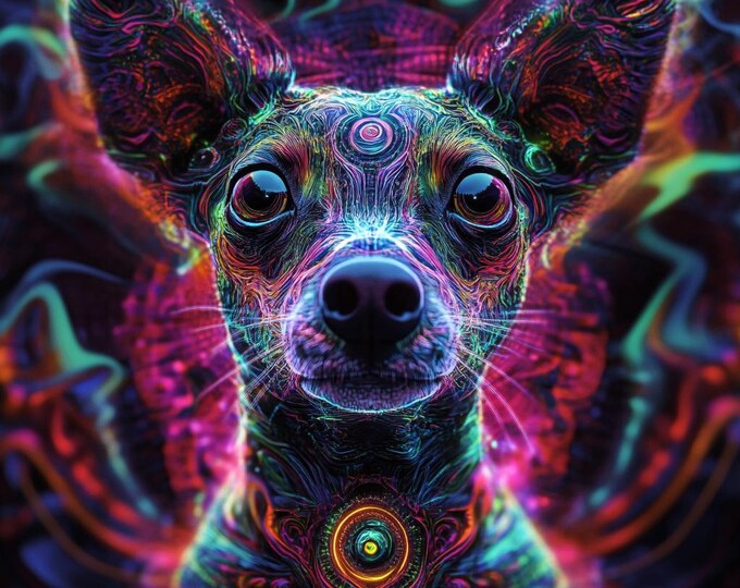 Spectral Dog Wall Art | Colorful Pet Decor | Unique Animal Artwork & Home Decor | Perfect Gift for Dog Lovers | Chihuahau | Hyperspacial art