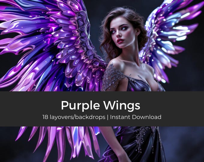 18 Purple Wings Overlay, Cyberpunk Aesthetic, Digital Art, Gaming Accessory, Visual Design, Futuristic Design